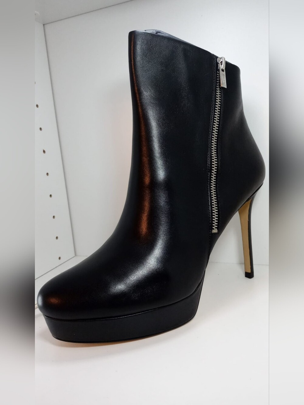 DKNY Black Leather Platform Ankle Boot with Side Zip